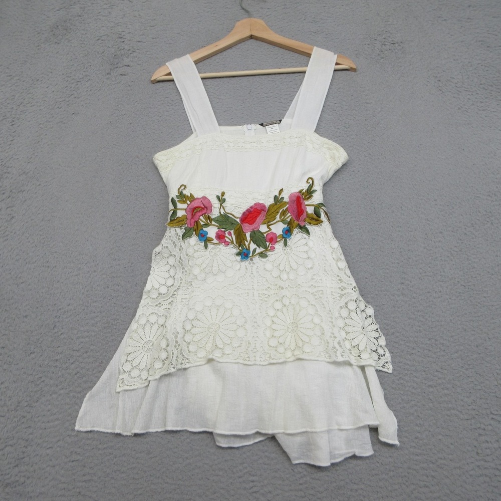 Maggie Embroider Floral Boho Dress Women M White 100%Cotton Lace Tiered Sundress - Picture 4 of 16
